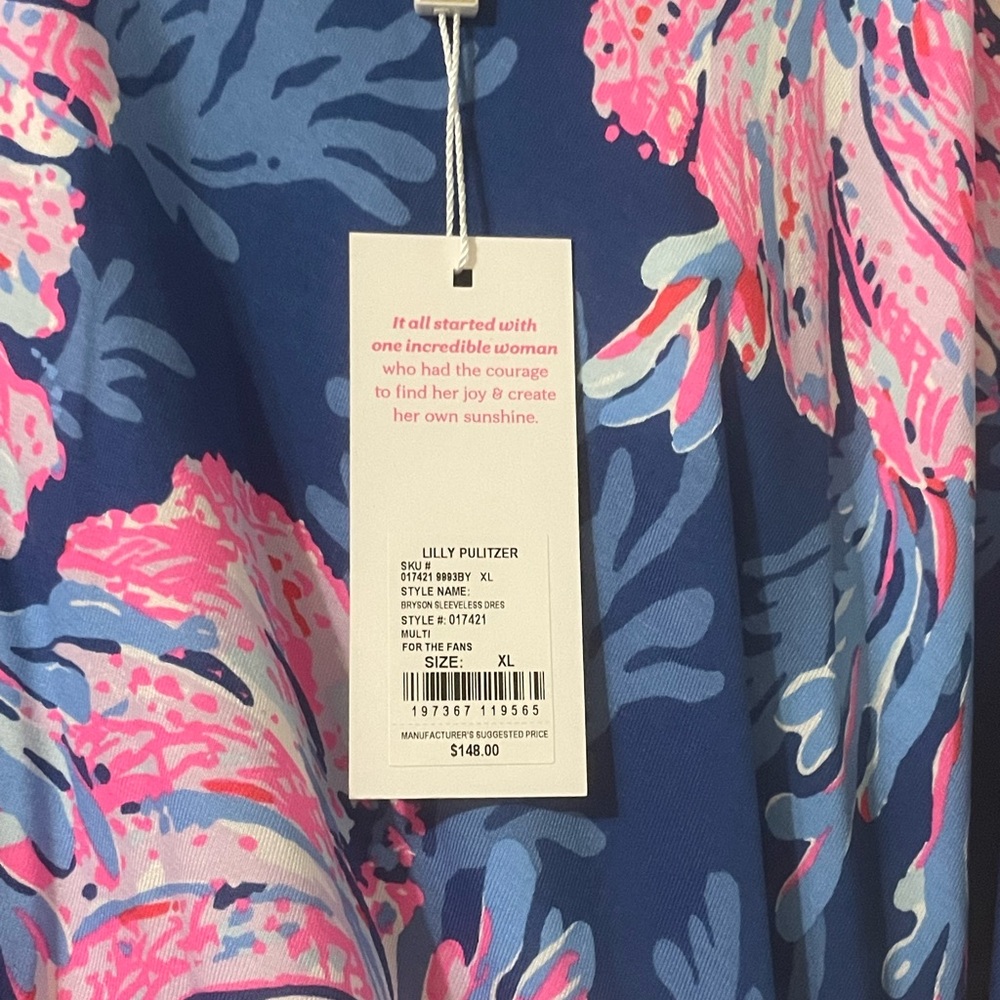 NWT Lilly PulitzerBryson dress with ruched tie on side.Blue & Pink Floral Dress - Picture 4 of 5